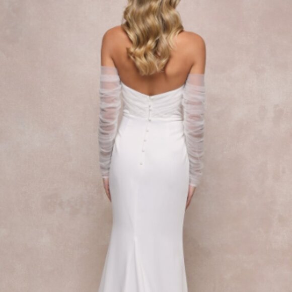 Lulus Eternal Bliss White Tulle Off-the-shoulder Bustier Maxi Dress - Size L - Picture 3 of 4